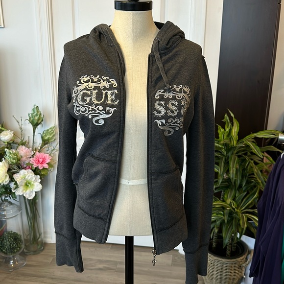 Gray Guess Zip Up Hoodie Sweater - Picture 1 of 1